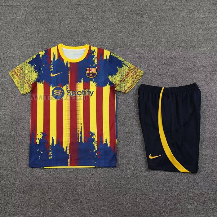 Tuta da Track del FC Barcellona Manga Corta 2023-2024 Giallo y Blu - Pantalon Corto